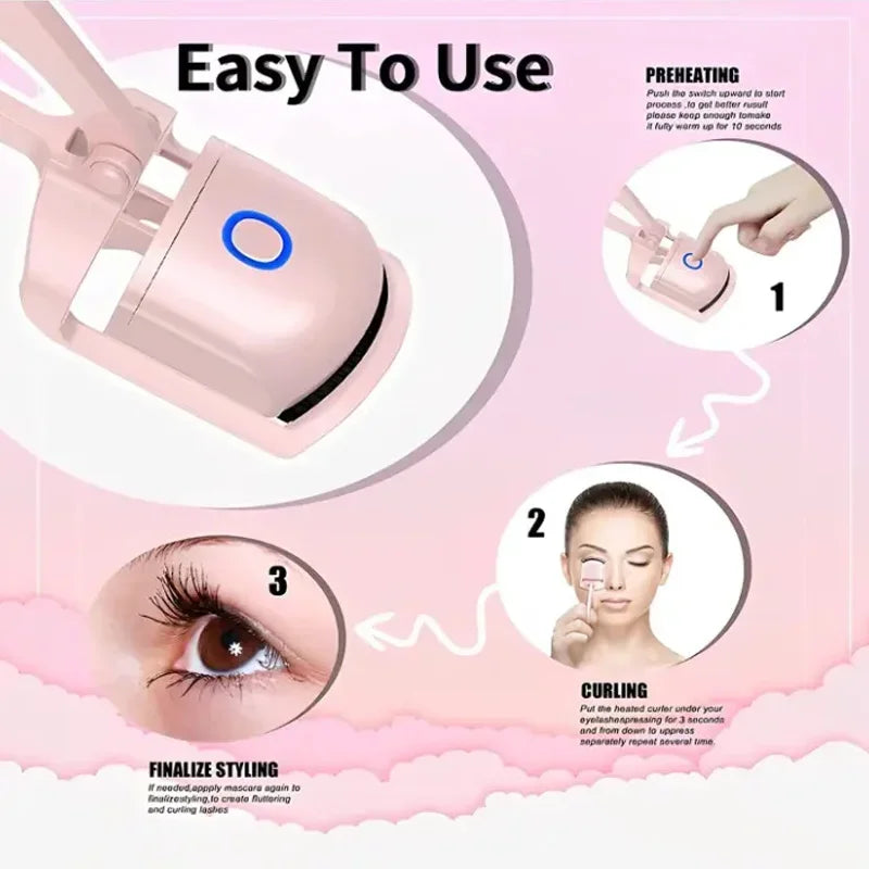 Electric Eyelash Curler USB Charging Model Fast Heating Portable Eye Lash Perm Shaping and Lasting Curling Thermal Eyelash Clip