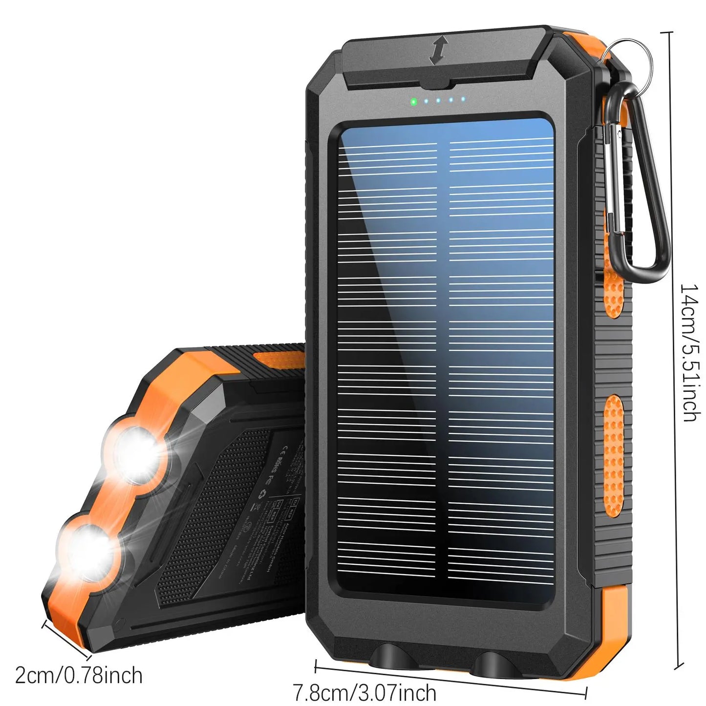 10000Mah Portable Solar Power Bank, 1 Piece Dual USB Output Port Waterproof Power Bank with LED Light, Solar Charger Power Bank, Solar Panel Charger, Solar Phone Charger Compatible with Iphone & Android Phone for Spring Camping