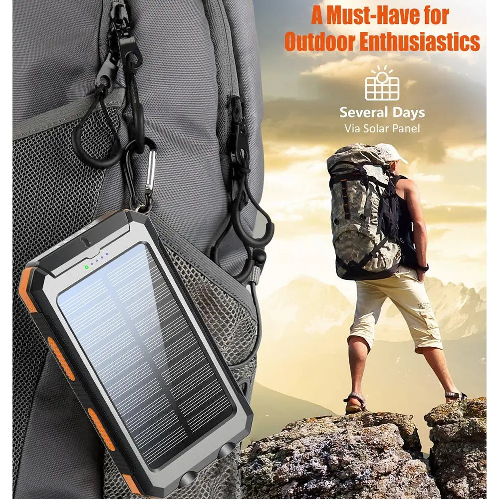 10000Mah Portable Solar Power Bank, 1 Piece Dual USB Output Port Waterproof Power Bank with LED Light, Solar Charger Power Bank, Solar Panel Charger, Solar Phone Charger Compatible with Iphone & Android Phone for Spring Camping